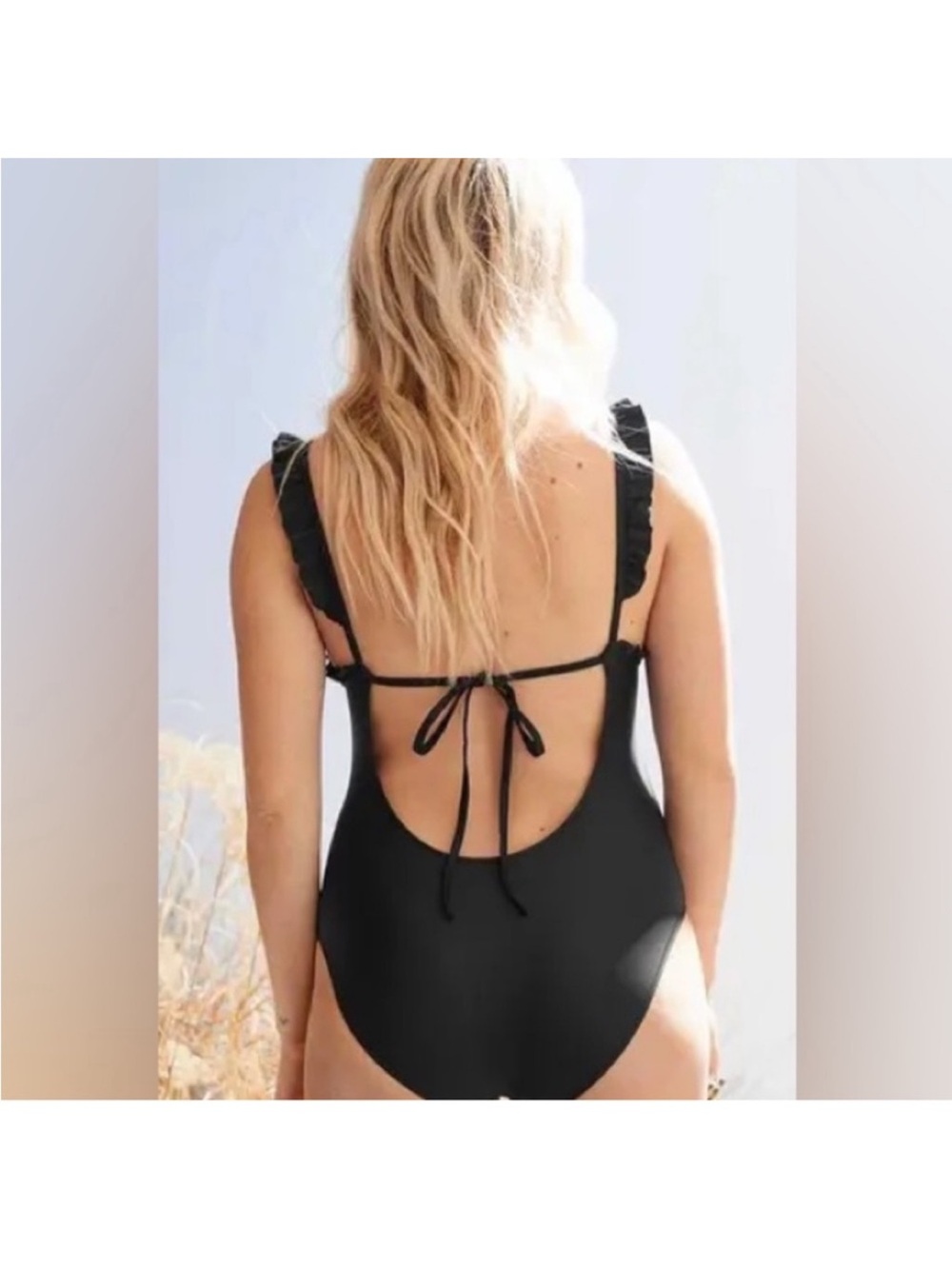 Aerie American eagle Black Ruffle low back full coverage One-Piece Swimsuit M